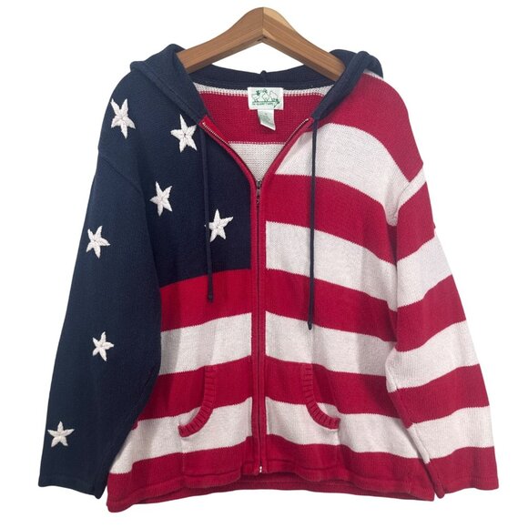 Quacker Factory Womens Cardigan Hoodie Sz 1X Red/White/Blue USA Flag Patriot - Picture 1 of 12